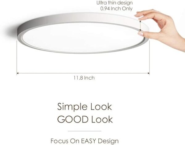 TALOYA Flush Mount 12 Inch Ceiling Light (Milk White Shell), 20W Surface Mount LED Light Fixture for Bedroom Kitchen,5 Color Temperatures in One,0.94 Inch Thickness Round - Image 2