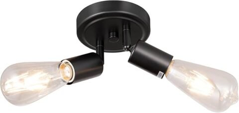 Semi Flush Mount 2Light Ceiling Light Matte Black with E26 Base Modern Chandelier for Farmhouse Kitchen Dining Room Bedroom Study Living Room.