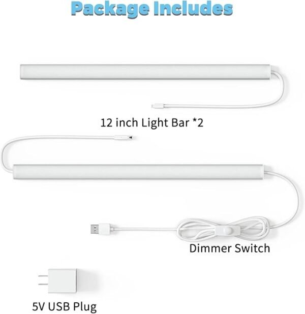 Dimmable Wired Under Cabinet Lighting - 2 Pack of 12-Inch Cold White 6000K Linkable USB LED Lights for Kitchen, Desk, Sink, and Workbench - Image 6