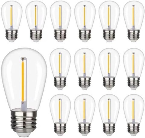 Shatterproof LED String Lights, Waterproof, Warm White 2200K, 70LM, E26 Base - 15 Pack