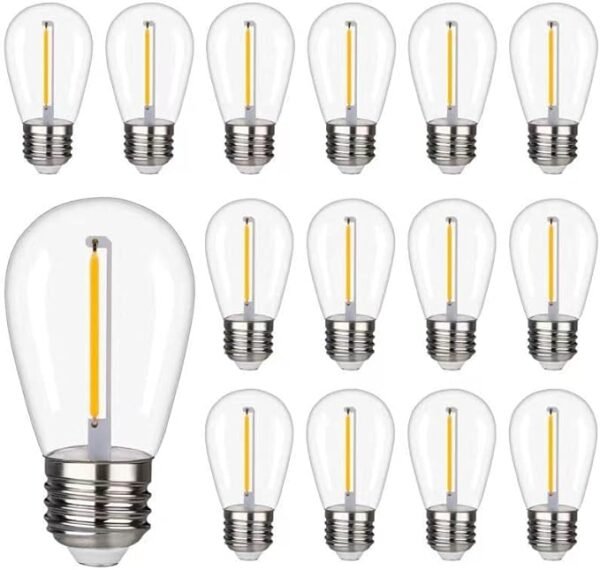 Shatterproof LED String Lights, Waterproof, Warm White 2200K, 70LM, E26 Base - 15 Pack