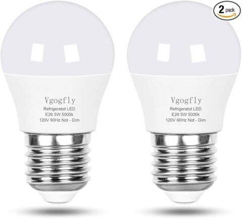 Vgogfly LED Refrigerator Light Bulb 40W Equivalent 120V A15 Fridge Waterproof Bulbs 5 W Daylight White 5000K E26 Medium Base Freezer Home Lighting Lamp Non-dimmable(2 Pack)