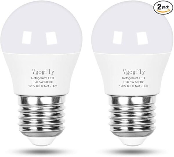 Vgogfly LED Refrigerator Light Bulb 40W Equivalent 120V A15 Fridge Waterproof Bulbs 5 W Daylight White 5000K E26 Medium Base Freezer Home Lighting Lamp Non-dimmable(2 Pack)