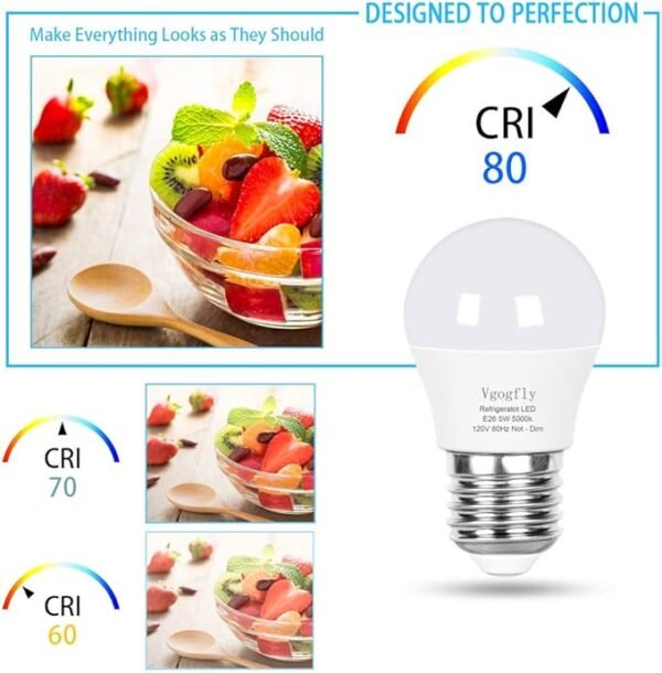 Vgogfly LED Refrigerator Light Bulb 40W Equivalent 120V A15 Fridge Waterproof Bulbs 5 W Daylight White 5000K E26 Medium Base Freezer Home Lighting Lamp Non-dimmable(2 Pack) - Image 6
