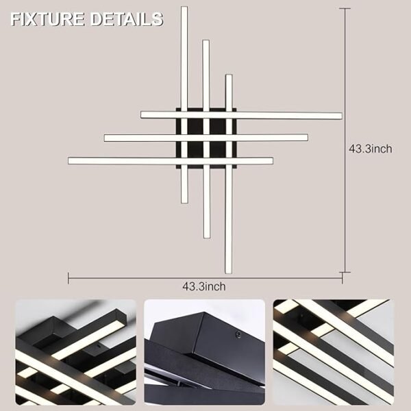 Modern Ceiling Light with Remote, 43.3\" Black Sputnik Ceiling Lamp, 96W Dimmable LED Lighting Fixture for Dining Room, Living Room, Kitchen Island, 6 Lights - Image 4