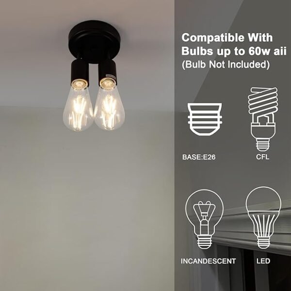 Semi Flush Mount 2Light Ceiling Light Matte Black with E26 Base Modern Chandelier for Farmhouse Kitchen Dining Room Bedroom Study Living Room. - Image 2