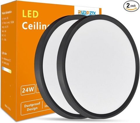 Led Flush Mount Ceiling Light,16 Inch 32w 3480lm,3000k/4000k/6000k 3CCT Selectable, Round Modern Flat Panel Super Slim Led Ceiling Light,for Living Dining Kitchen Bedroom Room (2Pack-Black)