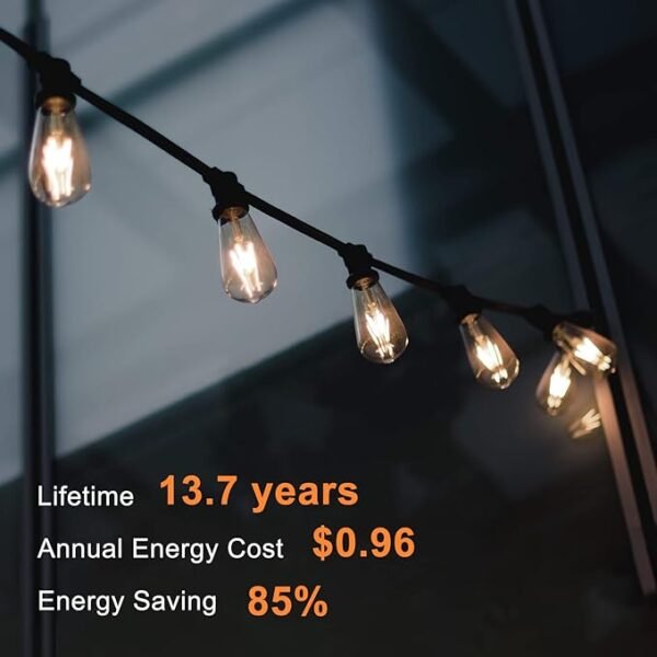 TJOY Edison Light Bulbs 60W Equivalent, Dimmable Vintage LED Light Bulbs, E26 Medium Base, Warm White 2700K, ST58, 8W, 800LM, 80+ CRI, Antique Decorative Filament LED Bulb, Clear Glass, 6 Pack - Image 4