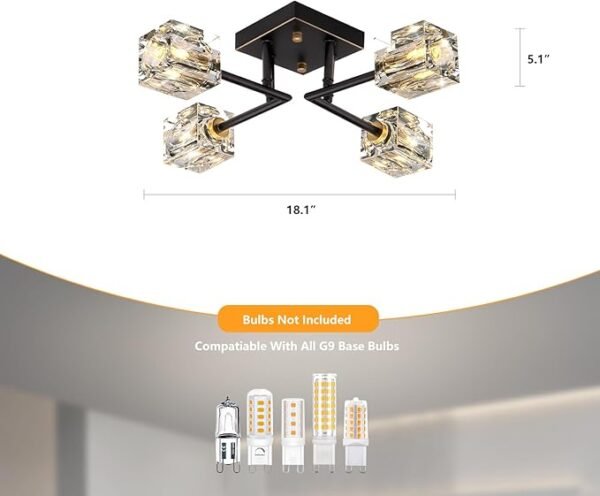 Modern Crystal Ceiling Light,Semi Flush Mount Ceiling Light Fixture with 4-Lights,Black and Gold Sputnik Chandeliers for Bedroom,Dining Room,Farmhouse Kitchen,Office,Entryway Hallway - Image 7