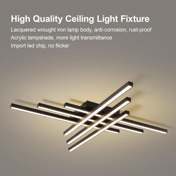 Modern Ceiling Light with Remote, 43.3\" Black Sputnik Ceiling Lamp, 96W Dimmable LED Lighting Fixture for Dining Room, Living Room, Kitchen Island, 6 Lights - Image 5