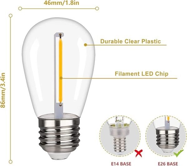 Shatterproof LED String Lights, Waterproof, Warm White 2200K, 70LM, E26 Base - 15 Pack - Image 2