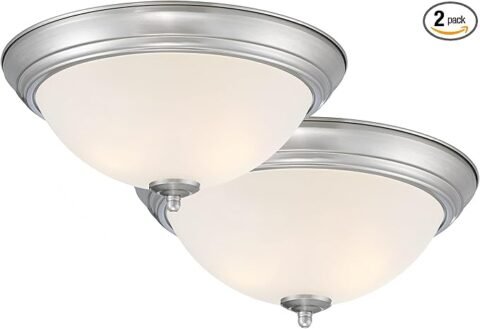DESIGNERS FOUNTAIN Flush Mount Ceiling Light, 2-Pack, 13 Inch LED Frosted Glass Lighting Fixture for Kitchen, Bedroom, Bathroom, and Hallway, Brushed Nickel, D333M-13FM-BN2