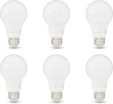 Amazon Basics A19 LED Light Bulbs, 60 Watt Equivalent, Energy Efficient 9W, E26 Standard Base, Soft White 2700K, Dimmable, 10,000 Hour Lifetime , 6-Pack