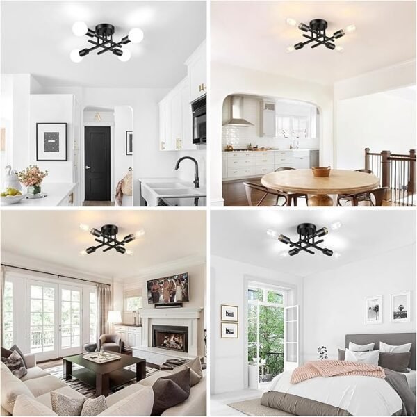 Asnxcju 4-Light Hallway Semi Flush Mount Light Fixtures, Farmhouse Black Light Fixtures Ceiling Mount, Indoor Close to Ceiling Lighting for Kitchen Entryway Bedroom Foyer (Bulb Not Included) - Image 7