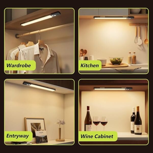 6 Pack 10\" Under Cabinet Lights with Digital Display,52 LED Rechargeable Motion Sensor Light Indoor,3 Color Temperatures, Magnetic Dimmable Closet Lights, Under Counter Light for Kitchen - Image 7