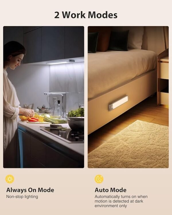 LED Under Cabinet Lighting, Battery Operated Motion Sensor Light Indoor Wireless, 3 Color Temps, USB Rechargeable Closet Light, Dimmable Under Counter Lights for Kitchen Stairs Closet Pantry, 2 Pack - Image 4