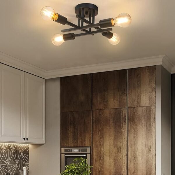 Asnxcju 4-Light Hallway Semi Flush Mount Light Fixtures, Farmhouse Black Light Fixtures Ceiling Mount, Indoor Close to Ceiling Lighting for Kitchen Entryway Bedroom Foyer (Bulb Not Included)