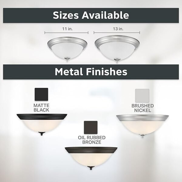 DESIGNERS FOUNTAIN Flush Mount Ceiling Light, 2-Pack, 13 Inch LED Frosted Glass Lighting Fixture for Kitchen, Bedroom, Bathroom, and Hallway, Brushed Nickel, D333M-13FM-BN2 - Image 6