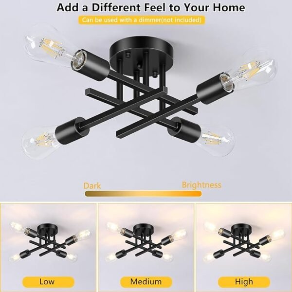 Asnxcju 4-Light Hallway Semi Flush Mount Light Fixtures, Farmhouse Black Light Fixtures Ceiling Mount, Indoor Close to Ceiling Lighting for Kitchen Entryway Bedroom Foyer (Bulb Not Included) - Image 5
