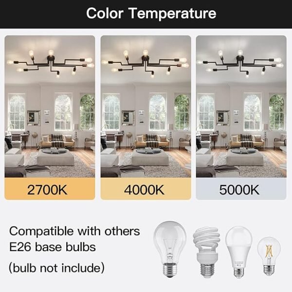 ZGLAOJTBlack 8-Light Ceiling Light, Modern Semi Flush Mount Ceiling Light Fixture,Metal Chandelier for Farmhouse Dining Room Living Room Bedroom Kitchen. - Image 5