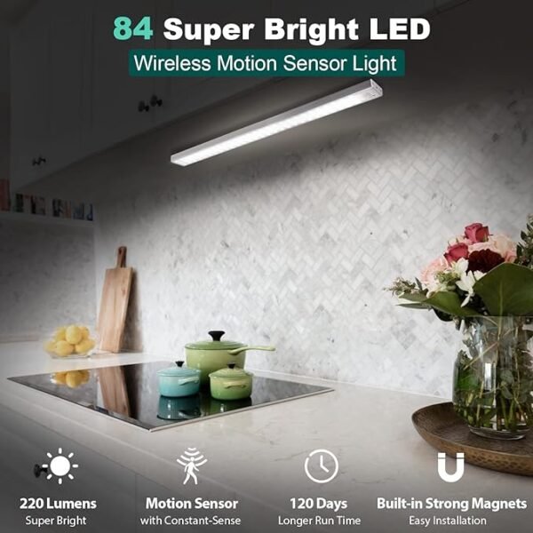 BLS 84 LED Closet Lights - Battery Powered, Super Bright Under Cabinet Lighting with Motion Sensor, Wireless, 3200mah Rechargeable Battery, 120 Days Run Time - Image 2