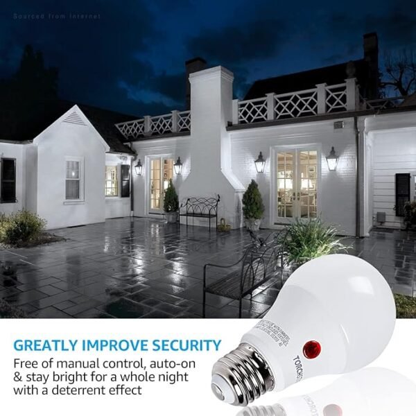 TORCHSTAR Dusk to Dawn Light Bulbs Outdoor, Sensor A19 LED Light Bulb, Auto on/Off Photocell Automatic for Outdoor Lighting, 5000K, Pack of 4 - Image 4