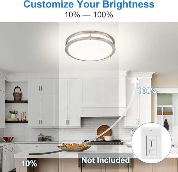DLLT Flush Mount LED Ceiling Light: 13 Inch 5CCT (3000K-6000K) & Dimmable Ceiling Light Fixtures for Bedroom Hallway - 24W Modern Brushed Nickel Super Bright Kitchen Lighting Fixtures Ceiling - Image 4