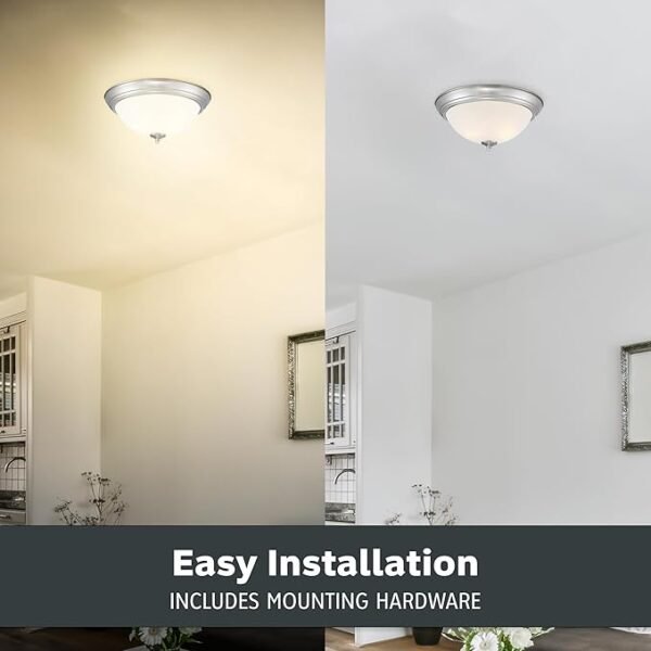 DESIGNERS FOUNTAIN Flush Mount Ceiling Light, 2-Pack, 13 Inch LED Frosted Glass Lighting Fixture for Kitchen, Bedroom, Bathroom, and Hallway, Brushed Nickel, D333M-13FM-BN2 - Image 5