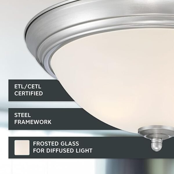 DESIGNERS FOUNTAIN Flush Mount Ceiling Light, 2-Pack, 13 Inch LED Frosted Glass Lighting Fixture for Kitchen, Bedroom, Bathroom, and Hallway, Brushed Nickel, D333M-13FM-BN2 - Image 3