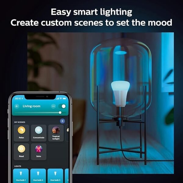 Philips Hue A19 LED Smart Light Bulb - White and Color Ambiance - 60W Indoor Light Bulb - Control with Hue App - Works with Alexa, Google Assistant and Apple Homekit - 3 Pack - Image 5