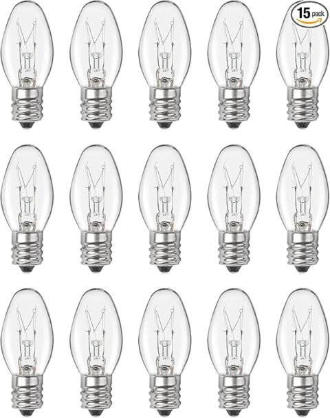 Salt Lamp Bulbs - 15 Watt Light Bulbs for Scentsy Wax Warmer - C7 Replacement Bulbs for Plug in Wax Diffuser- Warmwhite - Dimmable,15 Packs