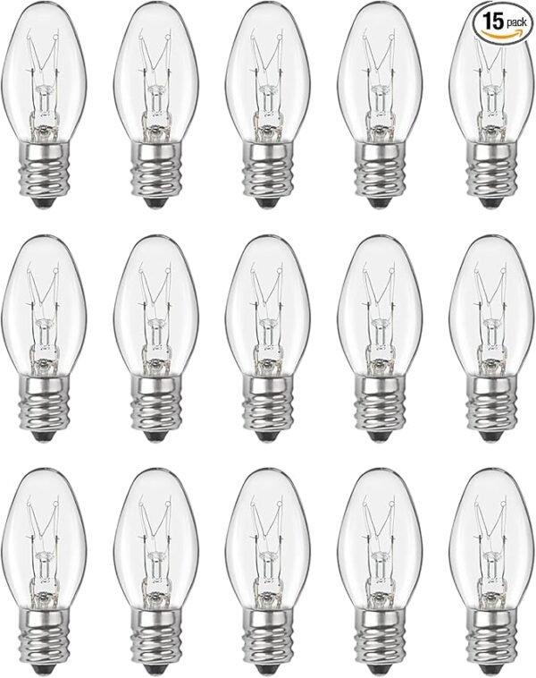 Salt Lamp Bulbs - 15 Watt Light Bulbs for Scentsy Wax Warmer - C7 Replacement Bulbs for Plug in Wax Diffuser- Warmwhite - Dimmable,15 Packs