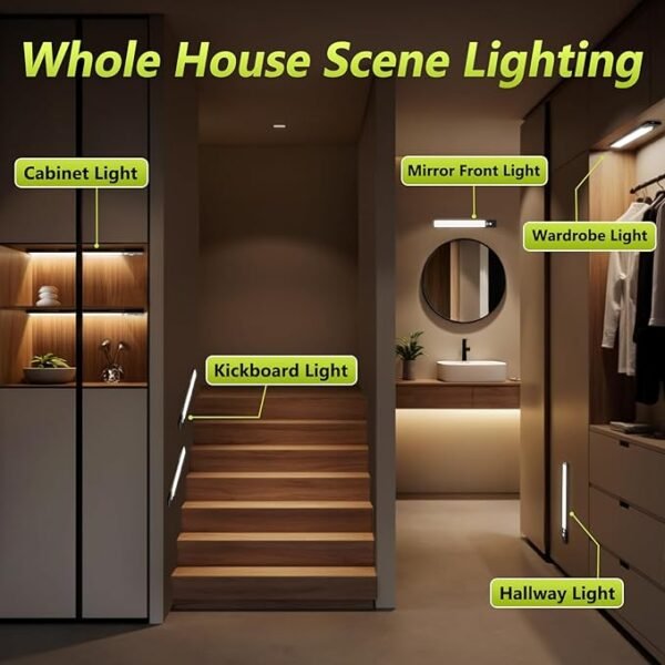 6 Pack 10\" Under Cabinet Lights with Digital Display,52 LED Rechargeable Motion Sensor Light Indoor,3 Color Temperatures, Magnetic Dimmable Closet Lights, Under Counter Light for Kitchen - Image 6