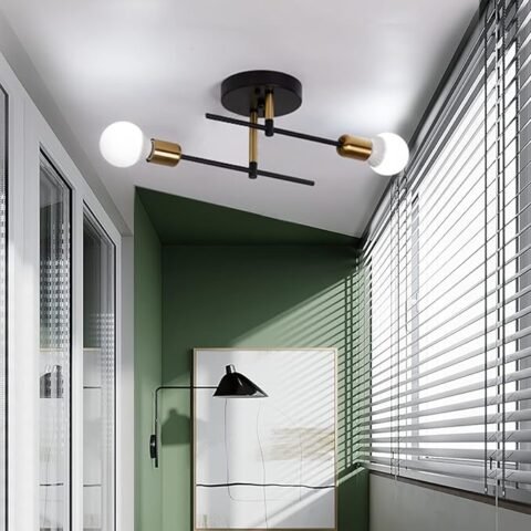 Modern Sputnik Ceiling Light Fixtures - 360 Adjustable Sputnik Ceiling Light for Bedroom Kitchen Mid Century Modern Light Fixture with E26 Base, Bulbs Not Included(2-Lights Gold+Black)