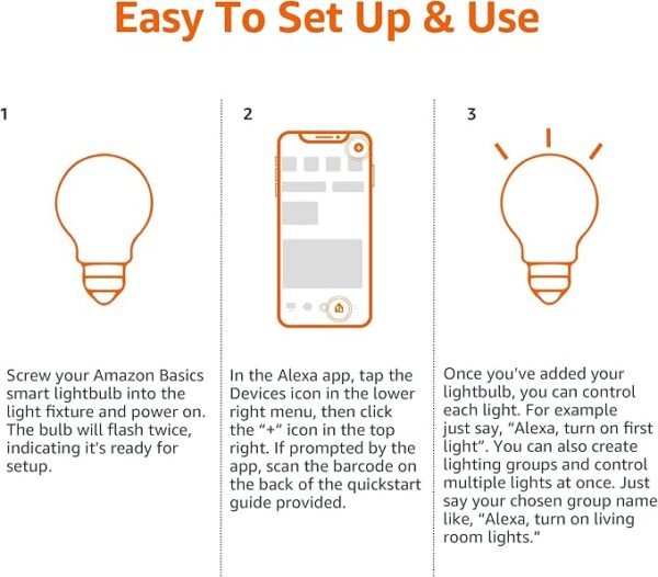 Amazon Basics Smart A19 LED Light Bulb, Color Changing, 9W (60W Equivalent), 800LM, Works with Alexa Only, 2.4 GHz Wi-Fi, No Hub Required, 1 Pack - Image 5