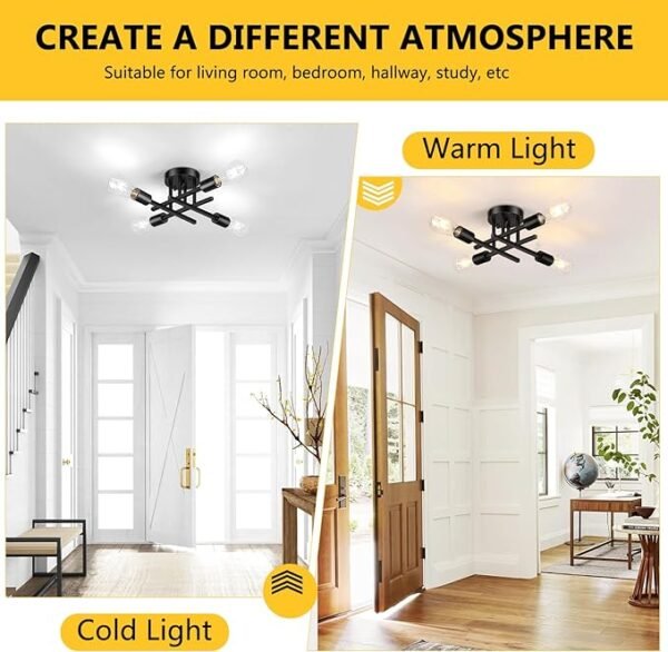 Asnxcju 4-Light Hallway Semi Flush Mount Light Fixtures, Farmhouse Black Light Fixtures Ceiling Mount, Indoor Close to Ceiling Lighting for Kitchen Entryway Bedroom Foyer (Bulb Not Included) - Image 4