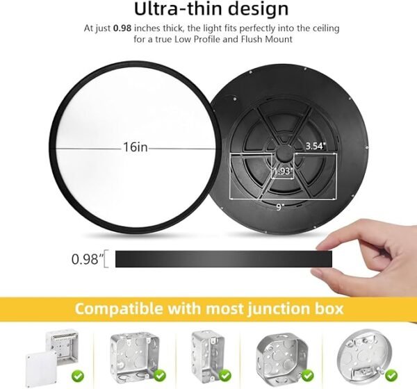 Led Flush Mount Ceiling Light,16 Inch 32w 3480lm,3000k/4000k/6000k 3CCT Selectable, Round Modern Flat Panel Super Slim Led Ceiling Light,for Living Dining Kitchen Bedroom Room (2Pack-Black) - Image 3
