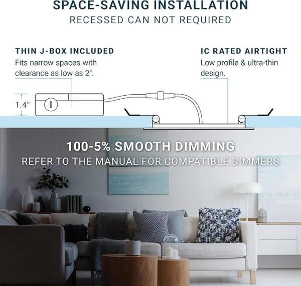 PARMIDA (16 Pack) 6 Inch Dimmable 5CCT Ultra-Thin LED Recessed Ceiling Light with Junction Box, 5 Color Selectable 2700K/3000K/3500K/4000K/5000K, 12W, Canless Wafer Slim Panel Downlight, IC Rated, ETL - Image 6