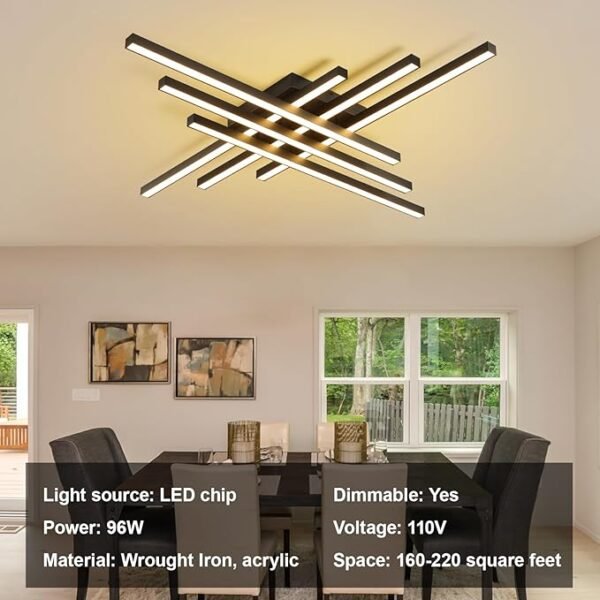 Modern Ceiling Light with Remote, 43.3\" Black Sputnik Ceiling Lamp, 96W Dimmable LED Lighting Fixture for Dining Room, Living Room, Kitchen Island, 6 Lights - Image 3