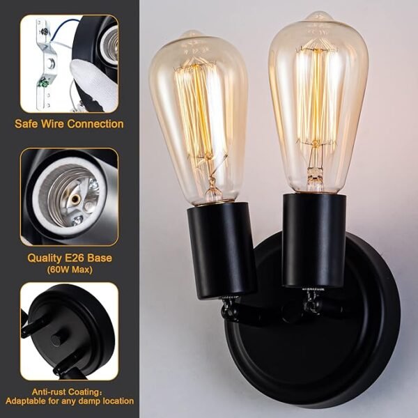 Semi Flush Mount 2Light Ceiling Light Matte Black with E26 Base Modern Chandelier for Farmhouse Kitchen Dining Room Bedroom Study Living Room. - Image 3