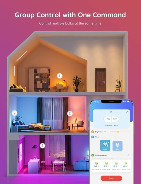 Govee Smart Light Bulbs, Color Changing Light Bulb, Work with Alexa and Google Assistant, 16 Million Colors RGBWW, WiFi & Bluetooth LED Light Bulbs, Music Sync, A19, 800 Lumens, 4 Pack - Image 5