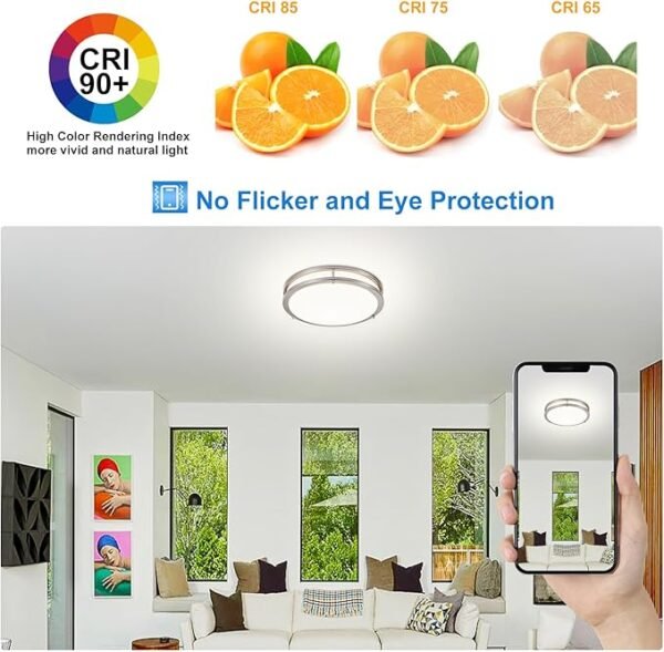 DLLT Flush Mount LED Ceiling Light: 13 Inch 5CCT (3000K-6000K) & Dimmable Ceiling Light Fixtures for Bedroom Hallway - 24W Modern Brushed Nickel Super Bright Kitchen Lighting Fixtures Ceiling - Image 7