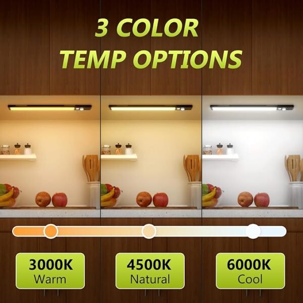 6 Pack 10\" Under Cabinet Lights with Digital Display,52 LED Rechargeable Motion Sensor Light Indoor,3 Color Temperatures, Magnetic Dimmable Closet Lights, Under Counter Light for Kitchen - Image 3