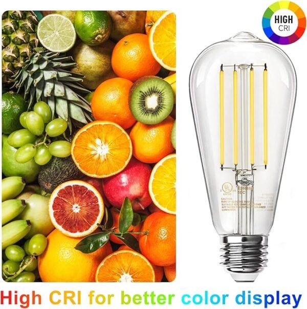 TJOY Edison Light Bulbs 60W Equivalent, Dimmable Vintage LED Light Bulbs, E26 Medium Base, Warm White 2700K, ST58, 8W, 800LM, 80+ CRI, Antique Decorative Filament LED Bulb, Clear Glass, 6 Pack - Image 3