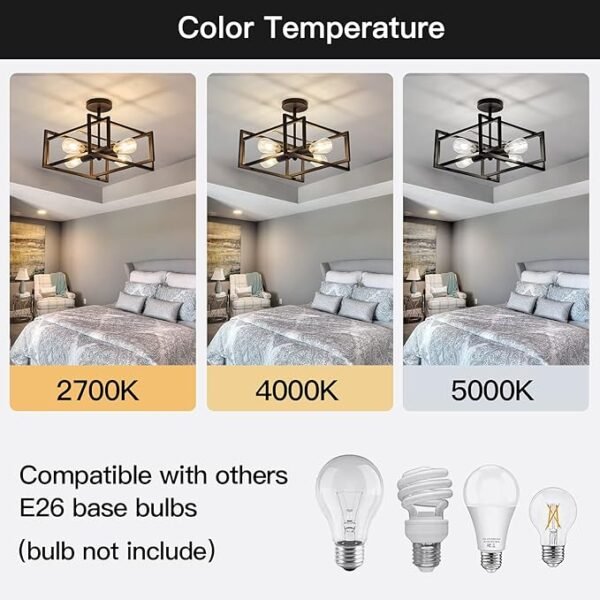 ZGLAOJT 4-Lights Close to Ceiling Light，Black Light Fixture Industrial Flush Mount Ceiling Light ，Farmhouse Chandelier Lighting for Kitchen Island Dining Room Bedroom Foyer Hallway - Image 4