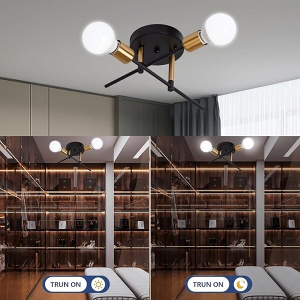 Modern Sputnik Ceiling Light Fixtures - 360 Adjustable Sputnik Ceiling Light for Bedroom Kitchen Mid Century Modern Light Fixture with E26 Base, Bulbs Not Included(2-Lights Gold+Black) - Image 5