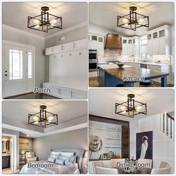 ZGLAOJT 4-Lights Close to Ceiling Light，Black Light Fixture Industrial Flush Mount Ceiling Light ，Farmhouse Chandelier Lighting for Kitchen Island Dining Room Bedroom Foyer Hallway - Image 5