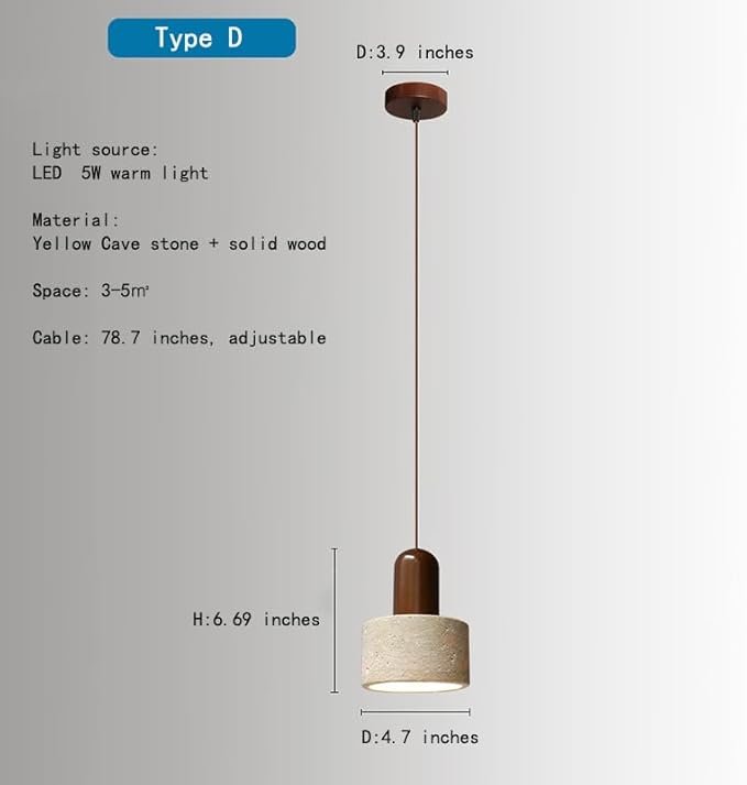 Wabi Sabi Pendant Light Modern Solid Wood & Travertine Lampshade Dining Room Kitchens Island Natural Stone Lamp Hanging Lights Travertine Light for Bedside (Wire Adjustable) - Image 7