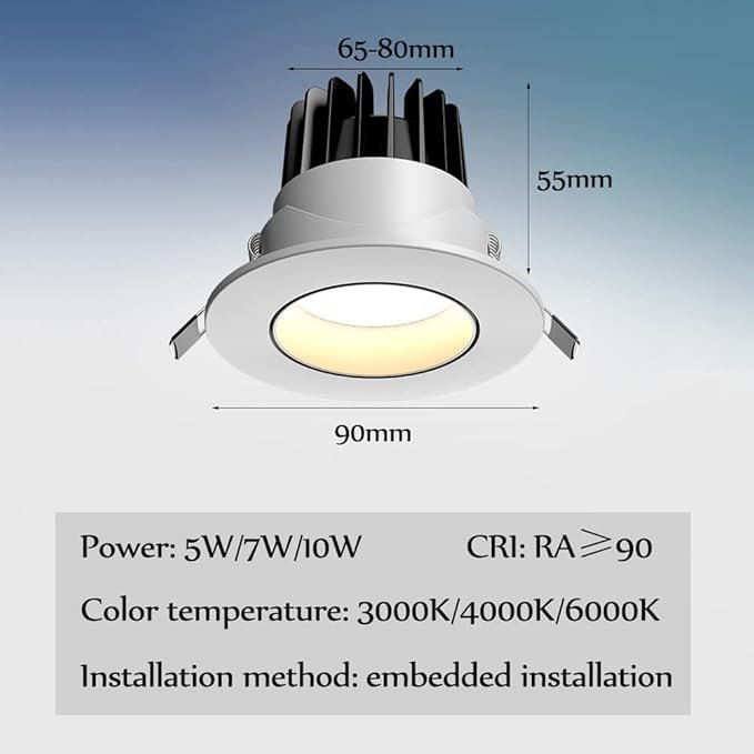 5 pcs COB Spotlight Deep Anti-Glare Led Downlight 5W, 7W, 10W Embedded Ultra-Thin Led Ceiling Spotlight CRI90+ Aluminum Recessed Downlights Cutout: 65-80mm - Image 2
