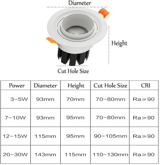 LED Downlight 4pcs Embedded Focusing Zoom Ceiling Spotlight 15-60 ° COB Anti-Glare Spotlights Background Wall LED Downlight Indoor Light 3W, 5W, 7W, 10W, 12W, 15W, 20W, 30W - Image 2